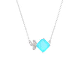 Asfour Crystal Chain Necklace With Light Turquoise Square Pendant In 925 Sterling Silver-ND0452-LGC